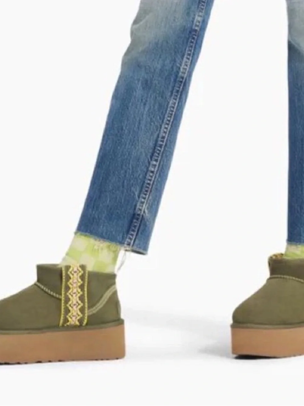 UGG Classic Ultra Mini Platform Boot - Olive with Yellow & Pink Trim